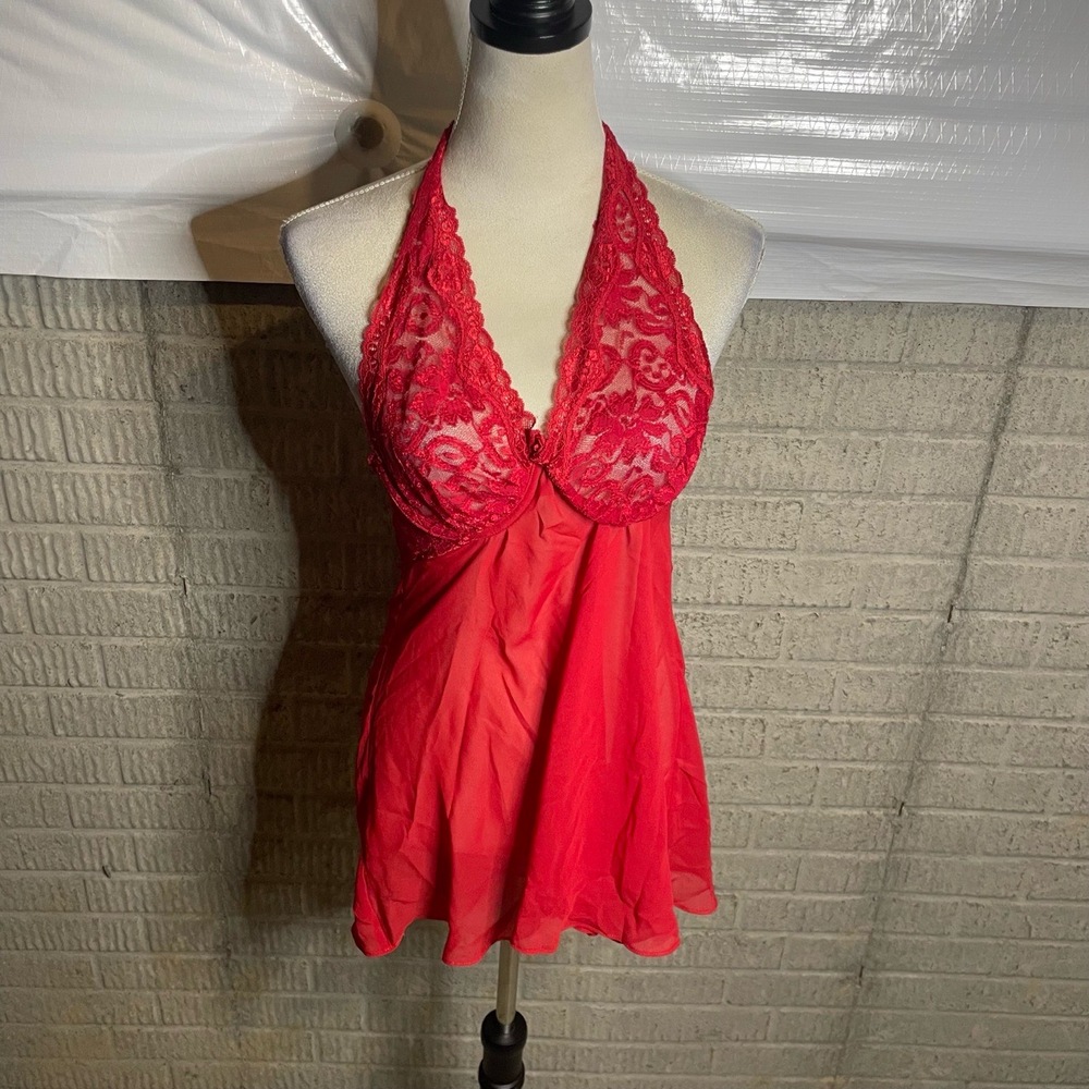 Seductive Wear by Cinemaβ Etoile Red Sheer Lace Halter Babydoll Lingerie Large
